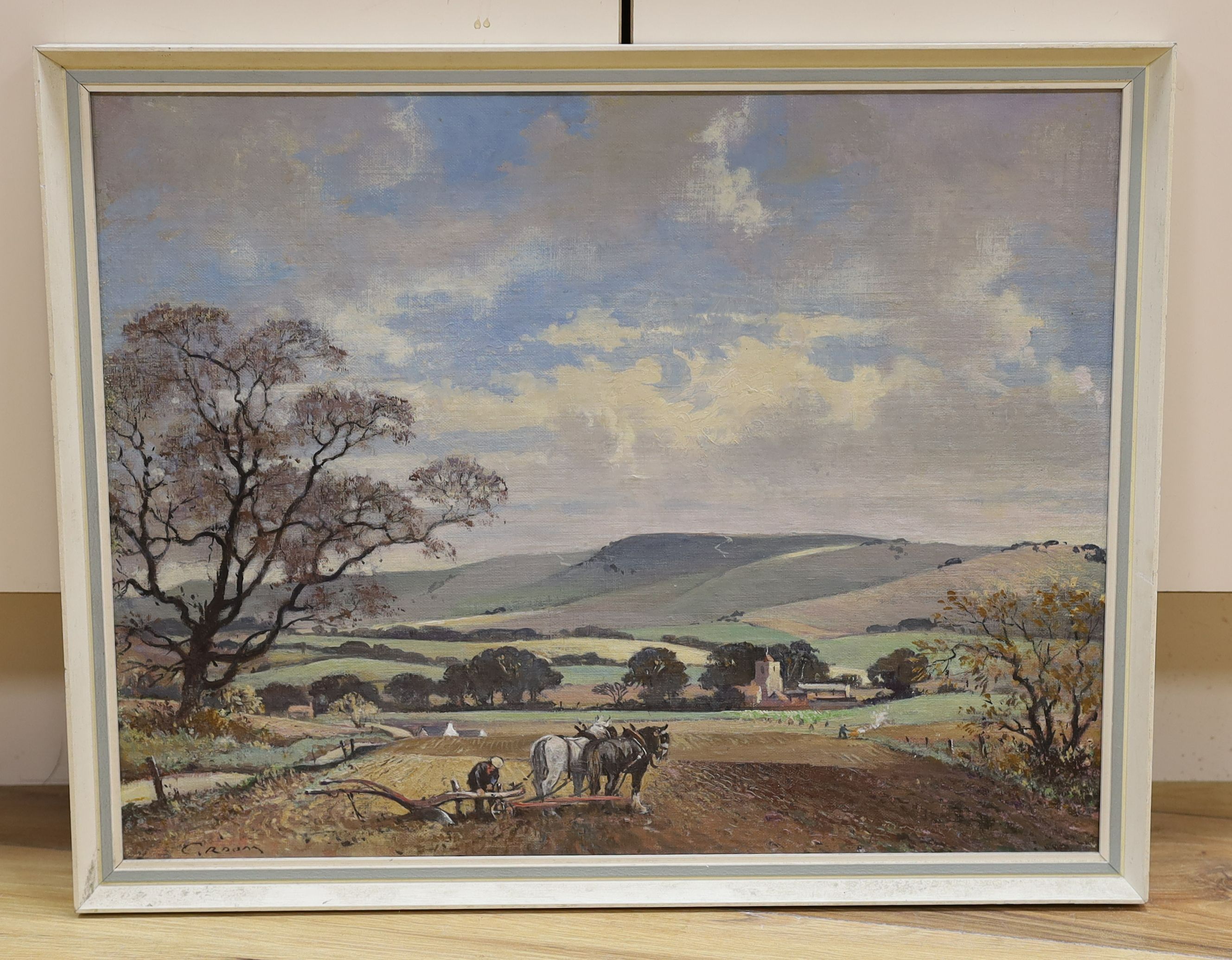 Emerson Harold Groom (1890-1983), oil on board, 'Winter ploughing near Beddingham', signed, 38 x 48cm